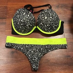 VS Pink Push Up Bra and Thong Set